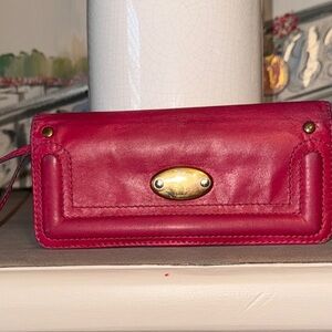 Chloe Red Leather Wristlet Wallet with Gold Plaque